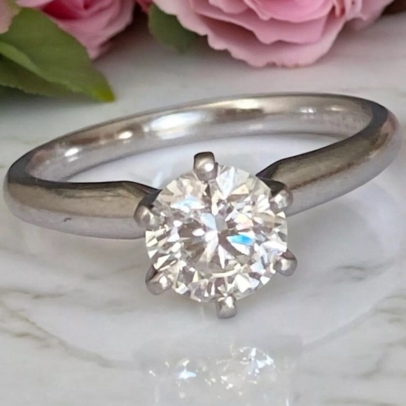 1.04 CTW 18k White Gold Platinum Round DIAMOND Solitaire Engagement Ring 7.25 - Picture 1 of 17